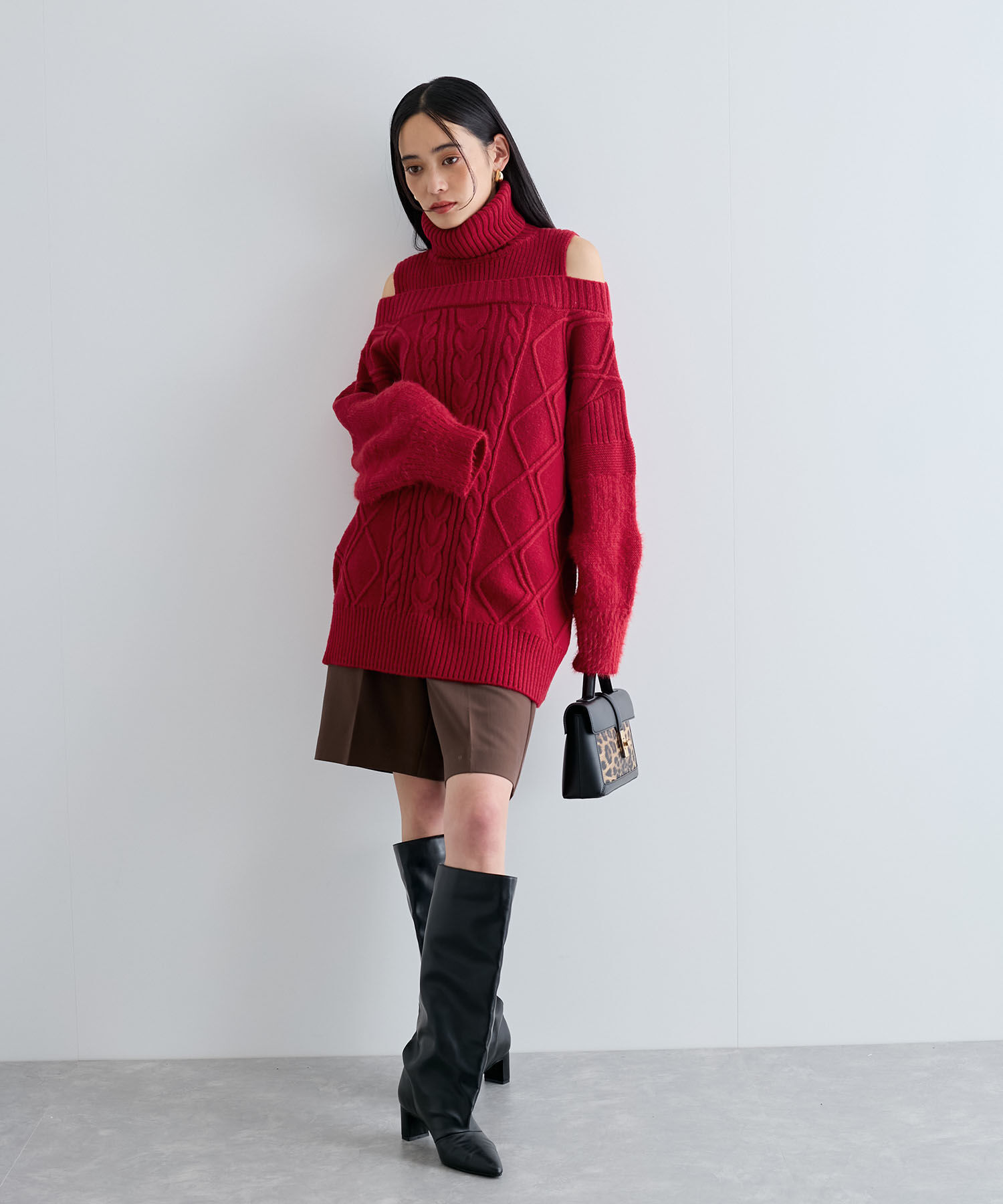 VIS「【洗える】オフショルケーブル編みミニワンピース」|ワンピース|