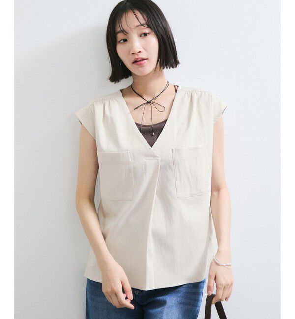 VIS「【WEB限定】【セットアップ対応】Vネックフレンチスリーブブラウス/通勤対応」|シャツ・ブラウス|キナリ(16)