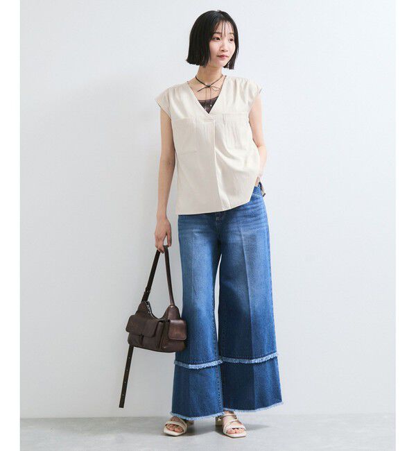 VIS「【WEB限定】【セットアップ対応】Vネックフレンチスリーブブラウス/通勤対応」|シャツ・ブラウス|