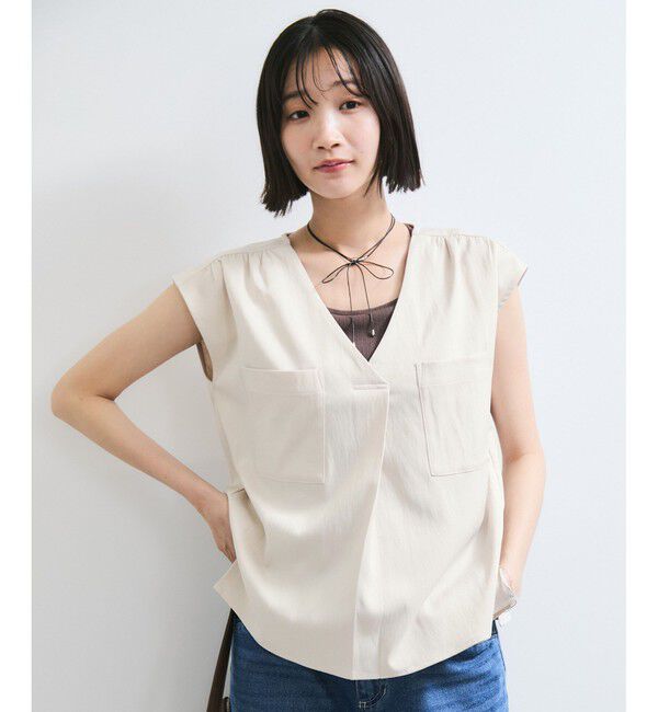 VIS「【WEB限定】【セットアップ対応】Vネックフレンチスリーブブラウス/通勤対応」|シャツ・ブラウス|
