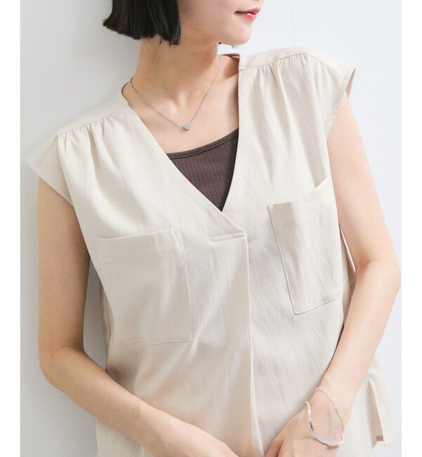 VIS「【WEB限定】【セットアップ対応】Vネックフレンチスリーブブラウス/通勤対応」|シャツ・ブラウス|