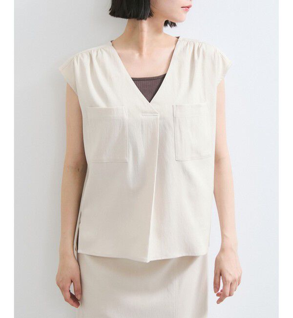 VIS「【WEB限定】【セットアップ対応】Vネックフレンチスリーブブラウス/通勤対応」|シャツ・ブラウス|
