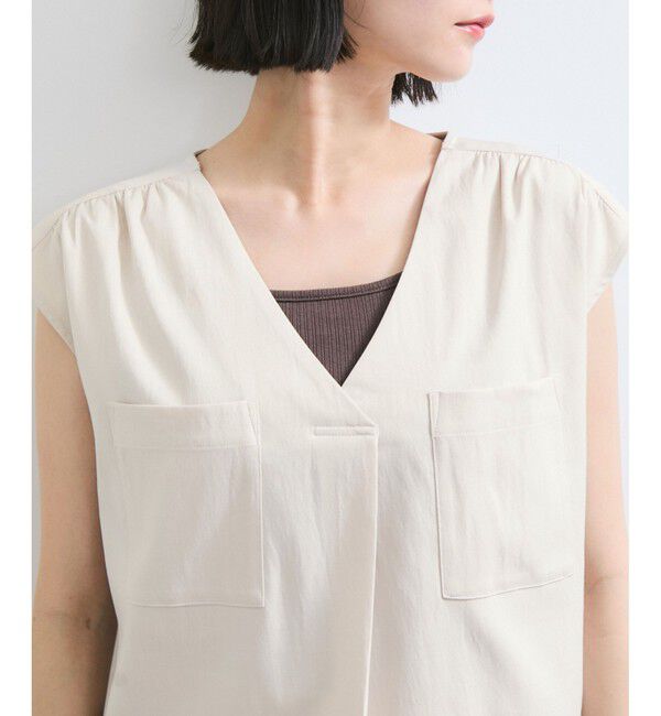 VIS「【WEB限定】【セットアップ対応】Vネックフレンチスリーブブラウス/通勤対応」|シャツ・ブラウス|