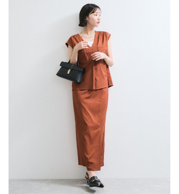 VIS「【WEB限定】【セットアップ対応】Vネックフレンチスリーブブラウス/通勤対応」|シャツ・ブラウス|