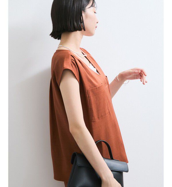 VIS「【WEB限定】【セットアップ対応】Vネックフレンチスリーブブラウス/通勤対応」|シャツ・ブラウス|