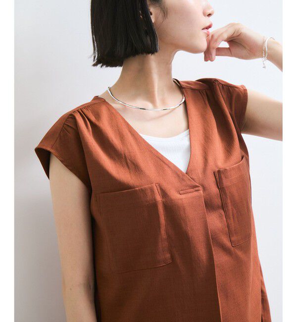 VIS「【WEB限定】【セットアップ対応】Vネックフレンチスリーブブラウス/通勤対応」|シャツ・ブラウス|