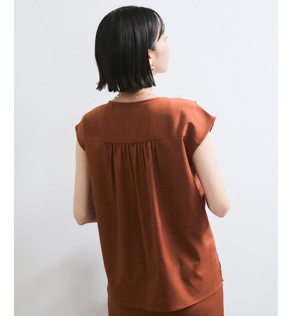 VIS「【WEB限定】【セットアップ対応】Vネックフレンチスリーブブラウス/通勤対応」|シャツ・ブラウス|