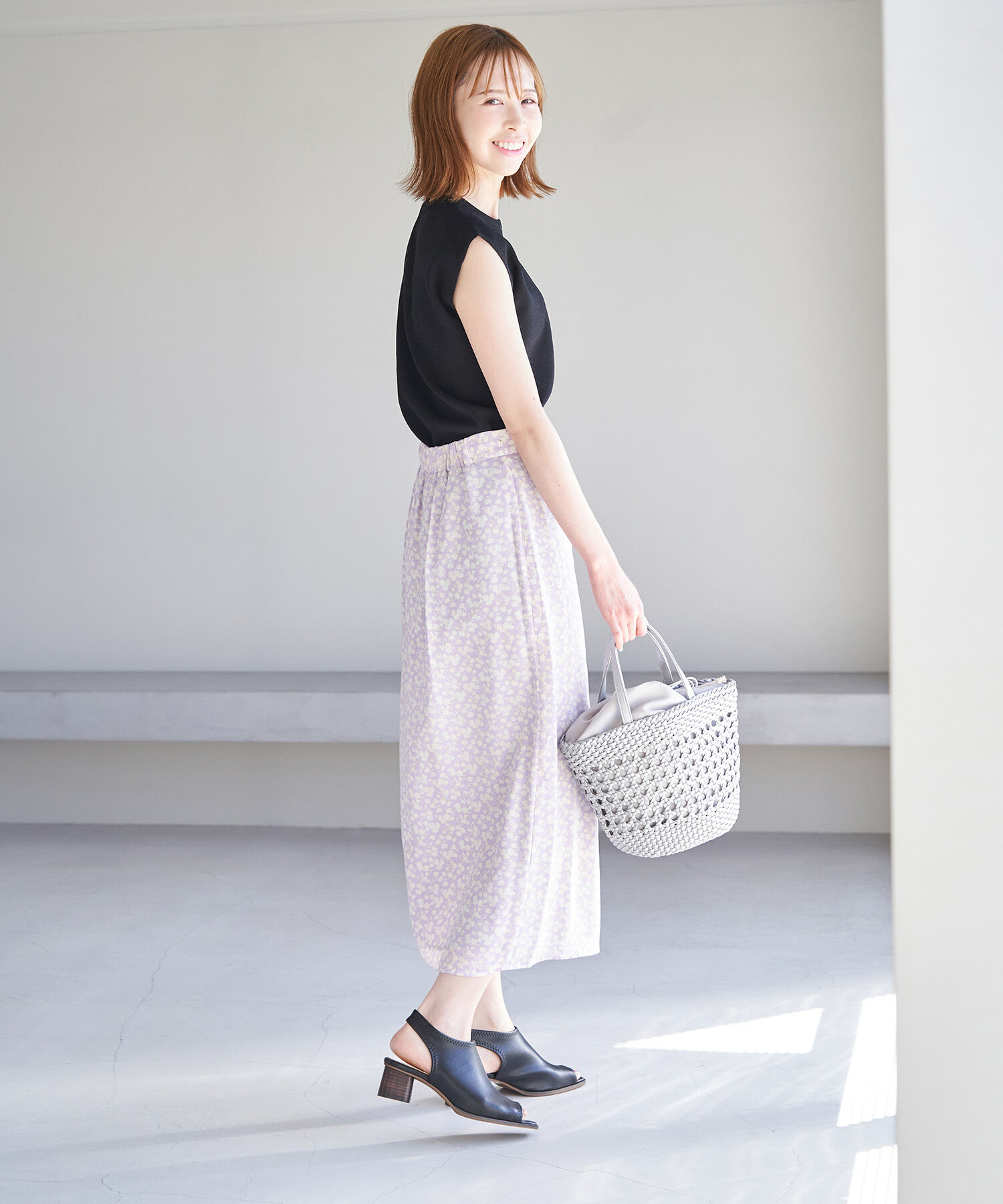 Rope&rsquo;Picnic「フラワープリントくるみ釦ラップスカート」|スカート|