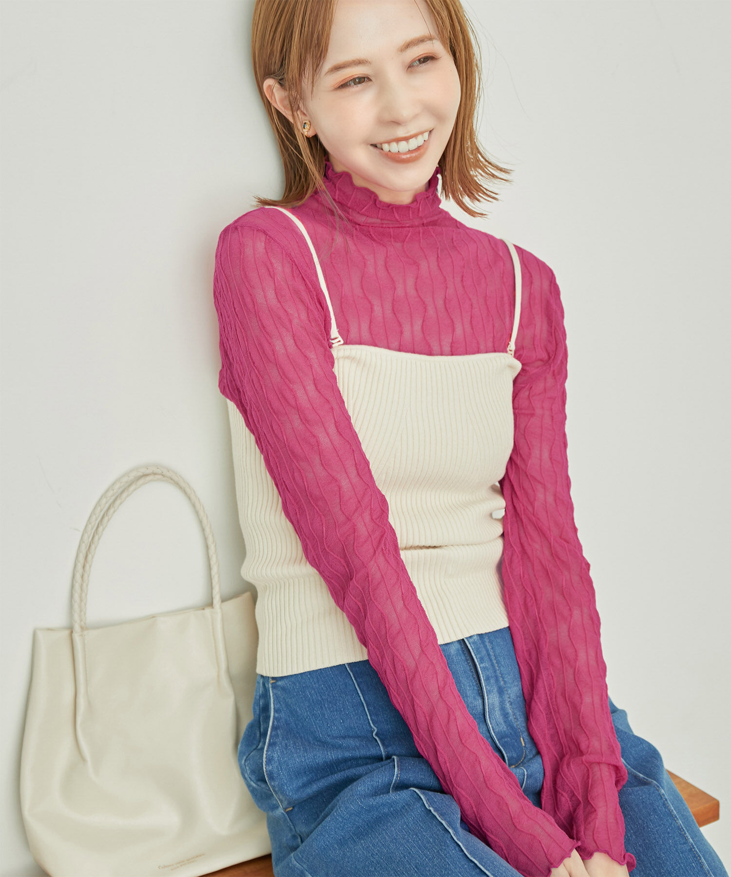 Rope&rsquo;Picnic「シアージャガードタートル」|Tシャツ・カットソー|ローズピンク(64)