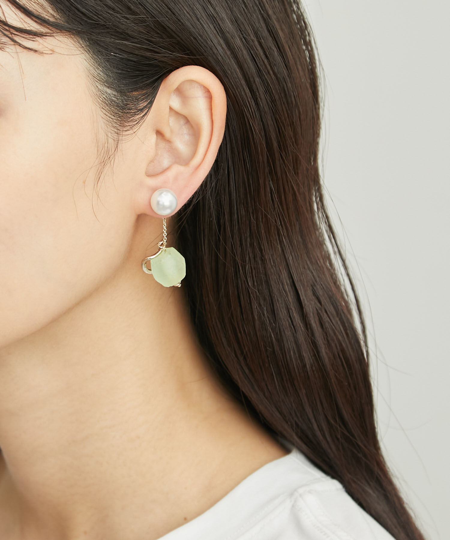 ROPE PICNIC PASSAGE「Recycle glass パールキャッチチェーンピアス」|ピアス|イエロー系(81)