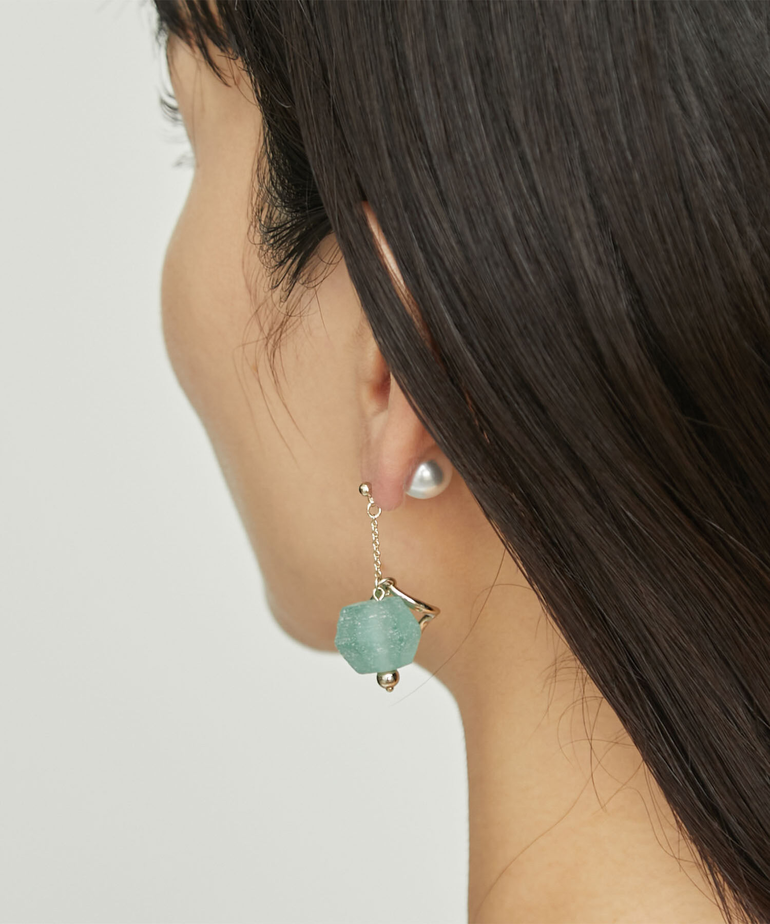 ROPE PICNIC PASSAGE「Recycle glass パールキャッチチェーンピアス」|ピアス|