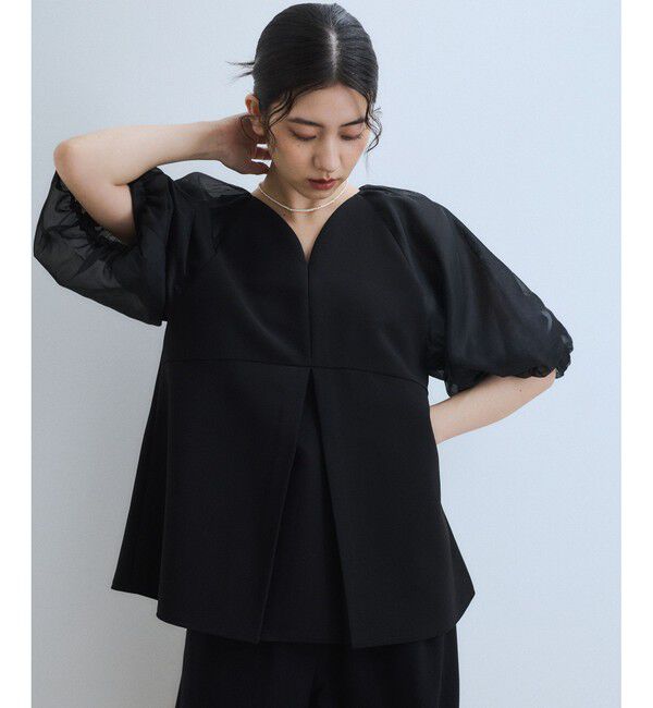 ADAM ET ROPE'「【WEB限定】シアーパフスリーブブラウス」|シャツ・ブラウス|ブラック(01)