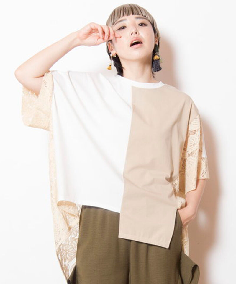  「レース切替ビッグTシャツ」|Tシャツ・カットソー|WHITE