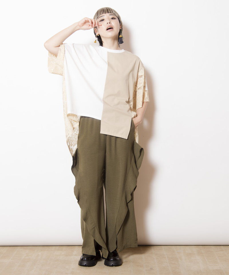  「レース切替ビッグTシャツ」|Tシャツ・カットソー|
