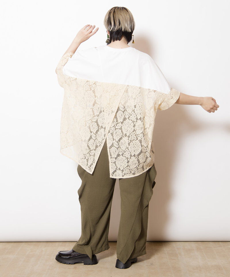  「レース切替ビッグTシャツ」|Tシャツ・カットソー|