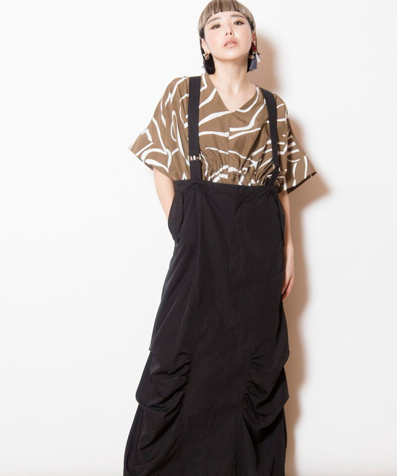  「サスペンダー付ミリタリースカート」|スカート|BLACK