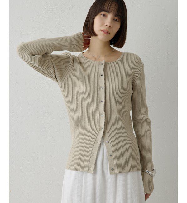  「RAW SILK リブカーディガン」|ニット・セーター|ベージュ