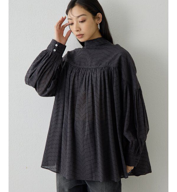  「コットンギャザー切替ブラウス」|シャツ・ブラウス|チャコールグレー