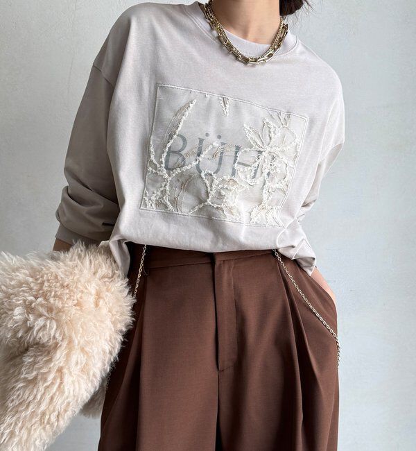  「【WEB限定】レースロゴロンTEE」|Tシャツ・カットソー|ベージュ