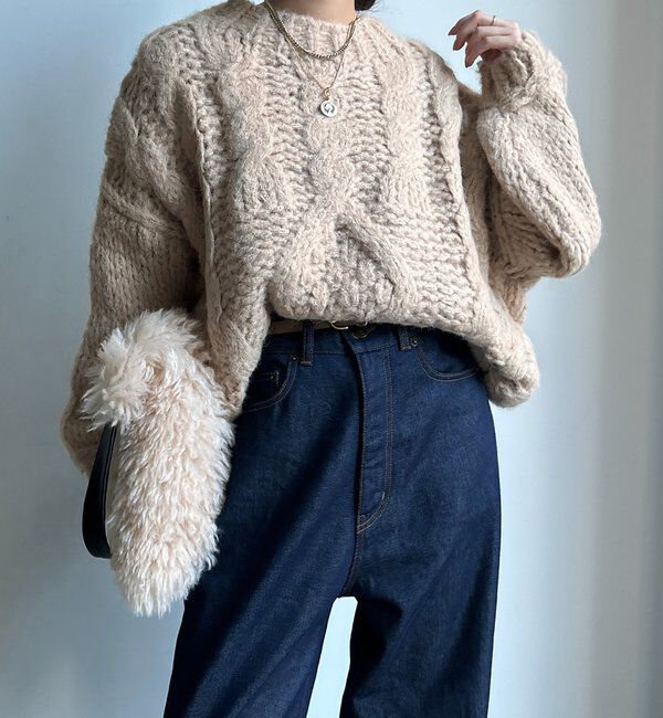  「【WEB限定】ローゲージケーブルニット」|ニット・セーター|ベージュ