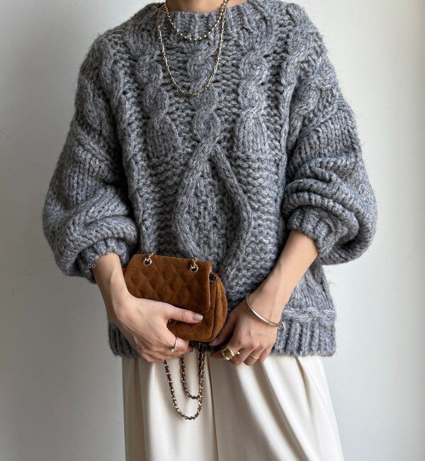  「【WEB限定】ローゲージケーブルニット」|ニット・セーター|チャコールグレー