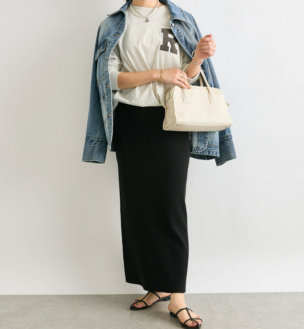  「【美シルエット】コットンリブニットスカート」|スカート|