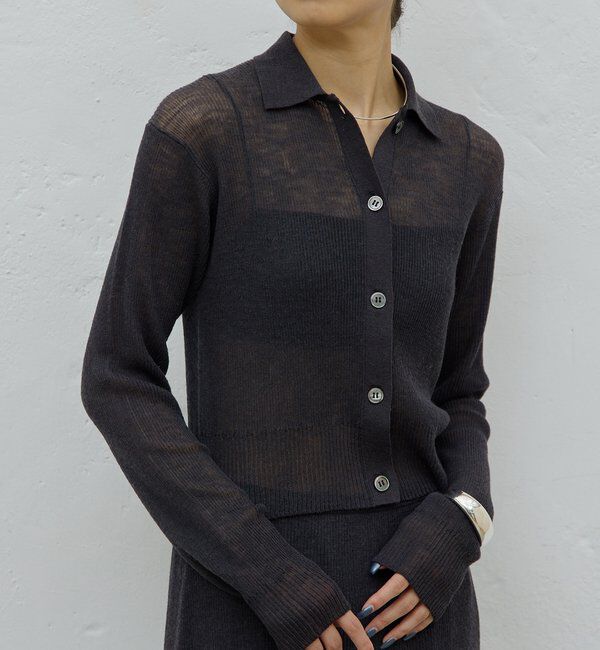  「【HERITANOVUM】【セットアップ対応】シアーリブポロニット」|ニット・セーター|チャコールグレー