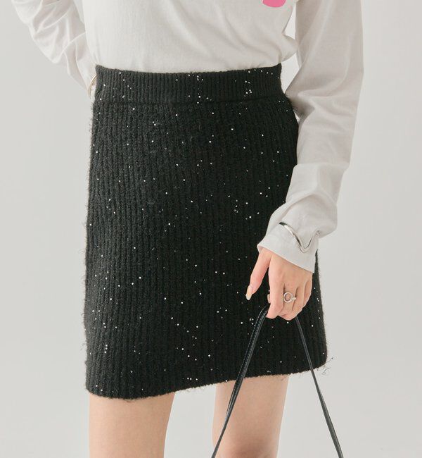  「スパンコールニットスカート」|スカート|ブラック