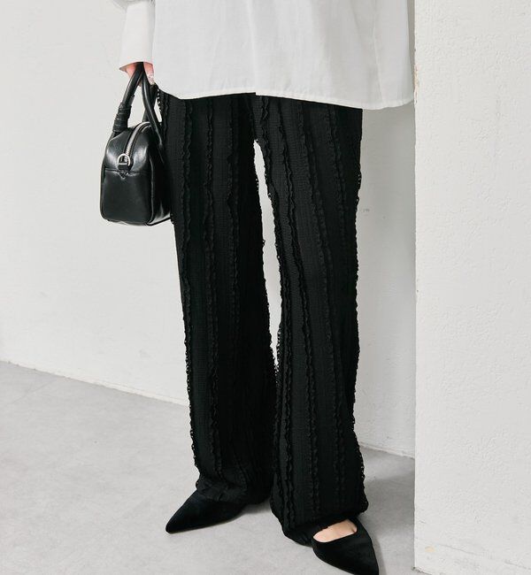  「カットレースフレアパンツ」|チノ|ブラック