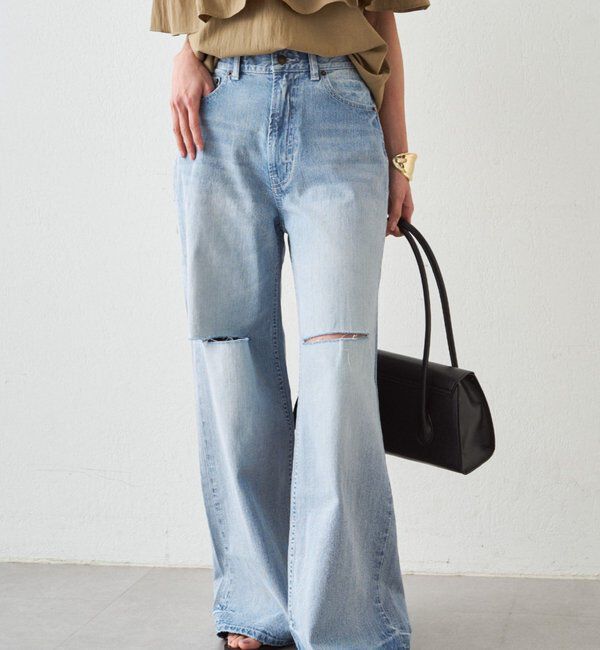  「ハイウエストダメージデニムパンツ」|デニム|