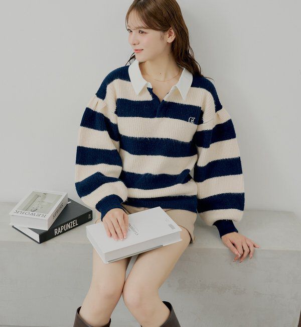  「ルーズボーダーラガーニット」|ニット・セーター|ネイビー