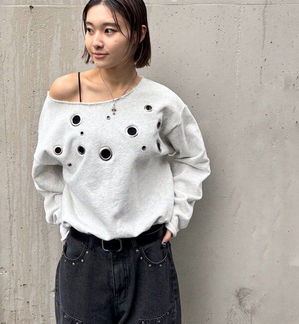  「フロントアイレットオフショルスウェット」|Tシャツ・カットソー|
