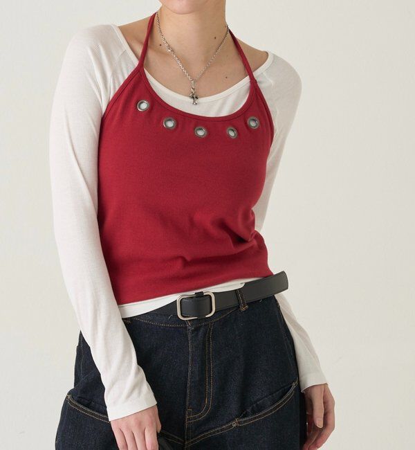  「アイレットホルターレイヤードトップス」|Tシャツ・カットソー|レッド