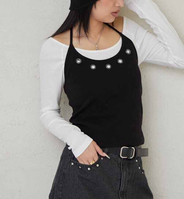  「アイレットホルターレイヤードトップス」|Tシャツ・カットソー|ブラック