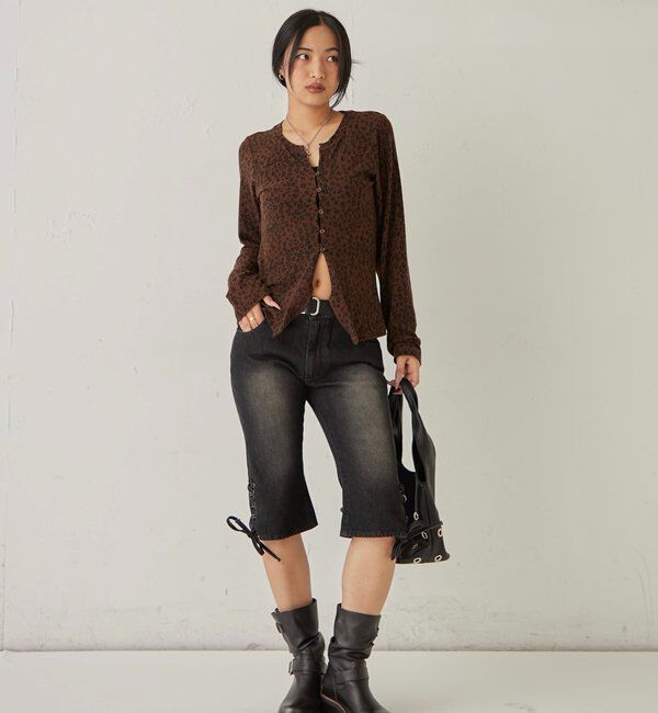  「レースアップデニムカプリパンツ」|デニム|