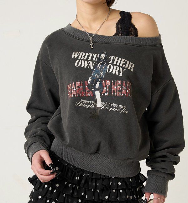  「エリオットラインストーンコンパクトオフショル 」|Tシャツ・カットソー|チャコールグレー