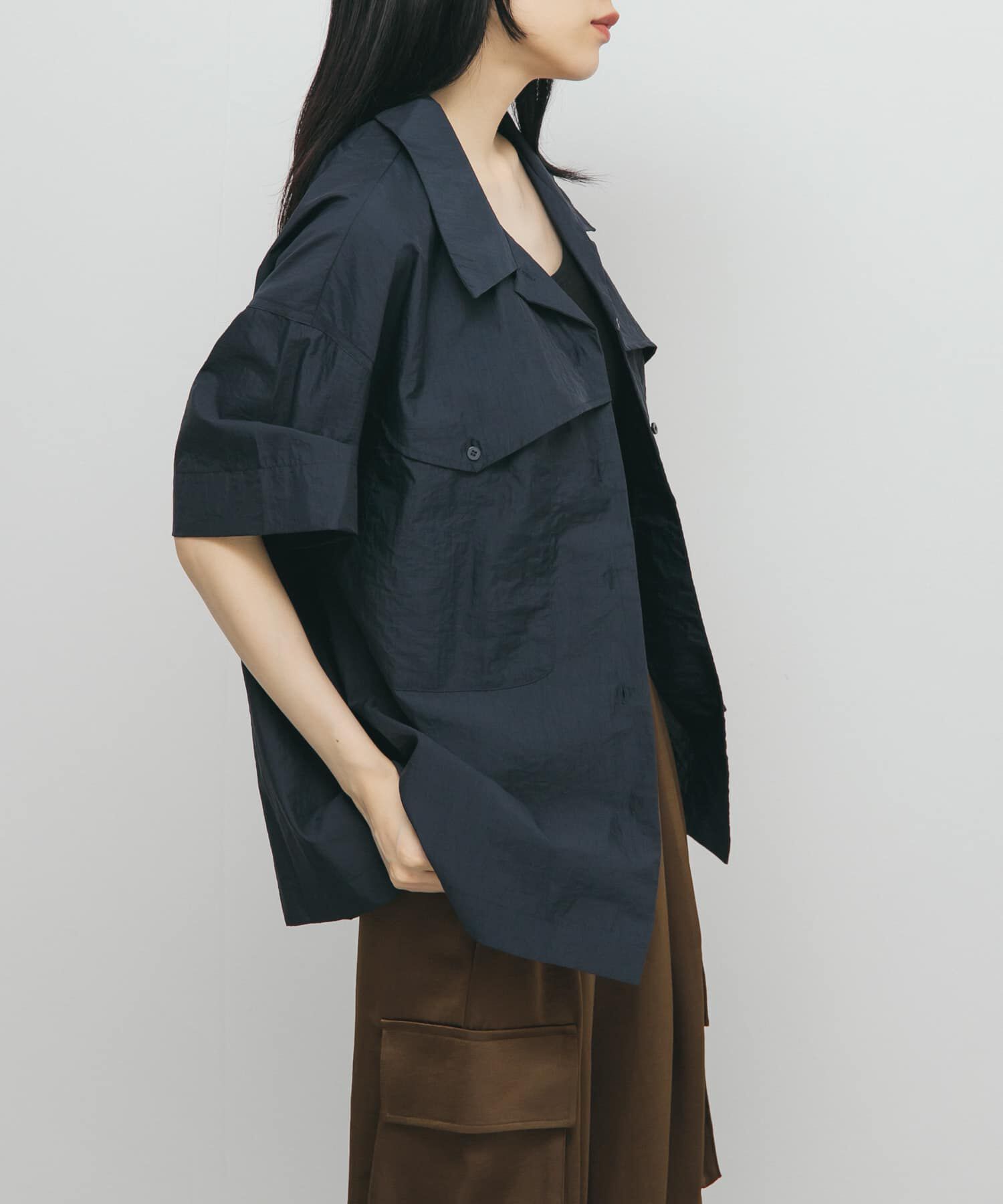  「ポケットデザインルーズシャツ」|シャツ・ブラウス|ネイビー