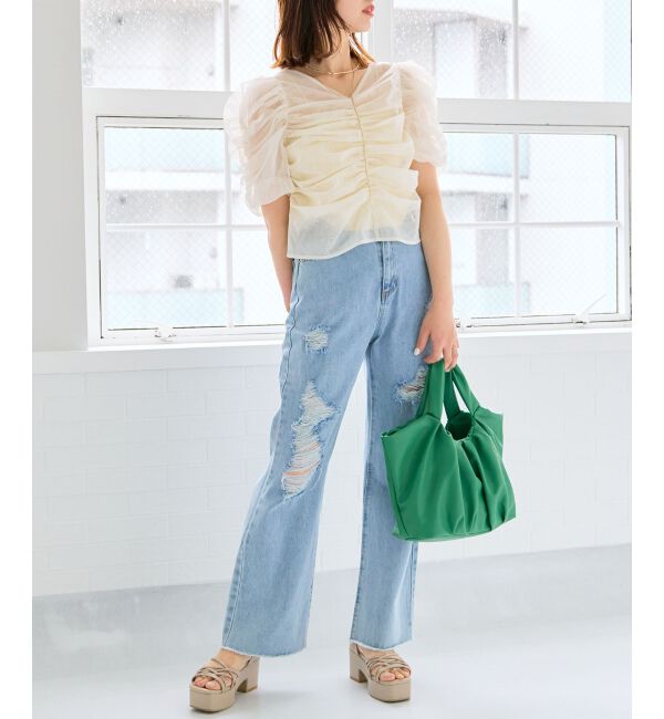 MAJESTICLEGON「ギャザーボリュームチュールトップス」|Tシャツ・カットソー|