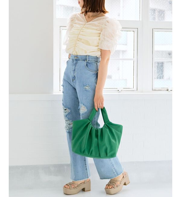 MAJESTICLEGON「ギャザーボリュームチュールトップス」|Tシャツ・カットソー|