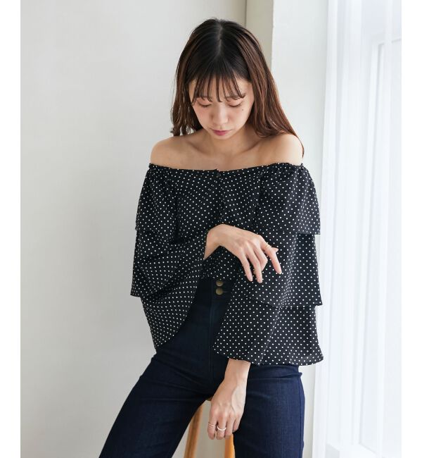 MAJESTICLEGON「フレアーフリルスリーブブラウス」|シャツ・ブラウス|ブラック