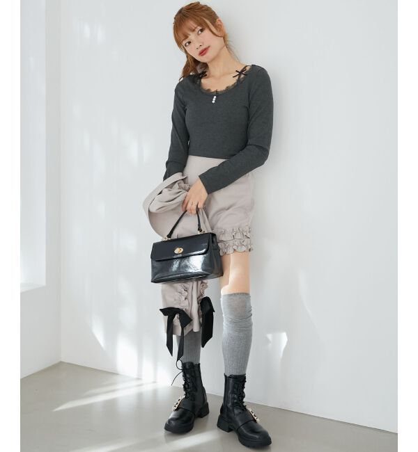  「レース使い肩リボントップス」|Tシャツ・カットソー|