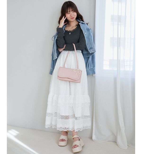  「レース使い肩リボントップス」|Tシャツ・カットソー|