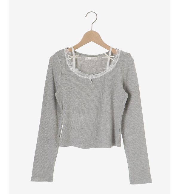  「レース使い肩リボントップス」|Tシャツ・カットソー|