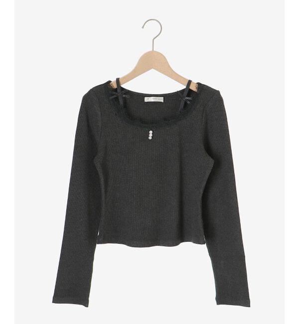  「レース使い肩リボントップス」|Tシャツ・カットソー|