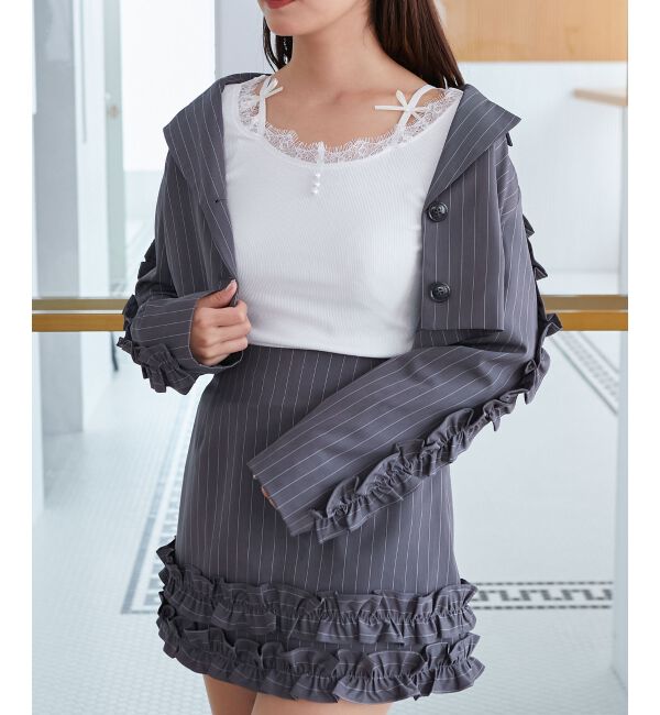  「レース使い肩リボントップス」|Tシャツ・カットソー|