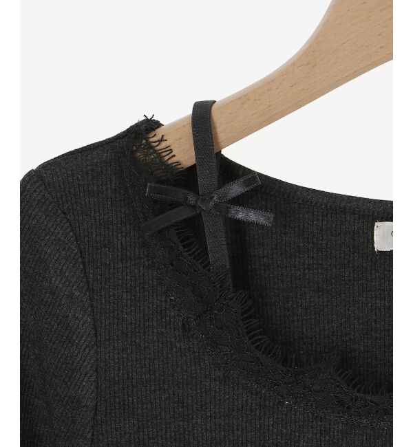  「レース使い肩リボントップス」|Tシャツ・カットソー|