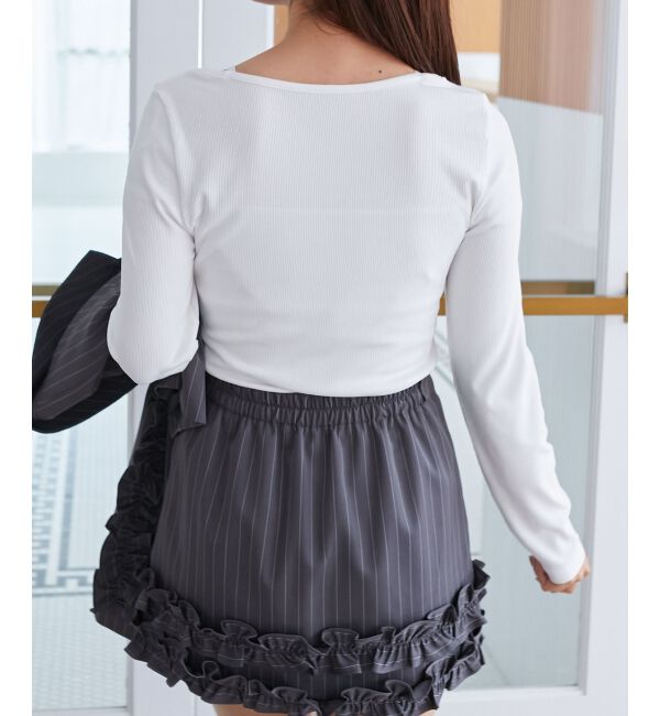  「レース使い肩リボントップス」|Tシャツ・カットソー|