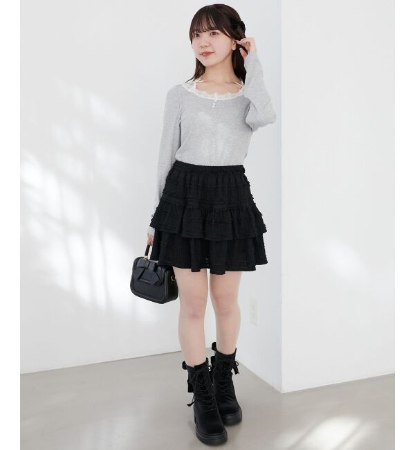  「レース使い肩リボントップス」|Tシャツ・カットソー|