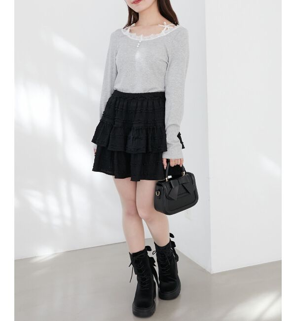  「レース使い肩リボントップス」|Tシャツ・カットソー|