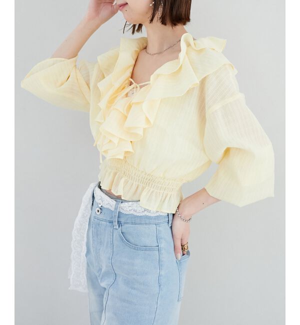  「フロントリボンシアーフリルブラウス」|シャツ・ブラウス|